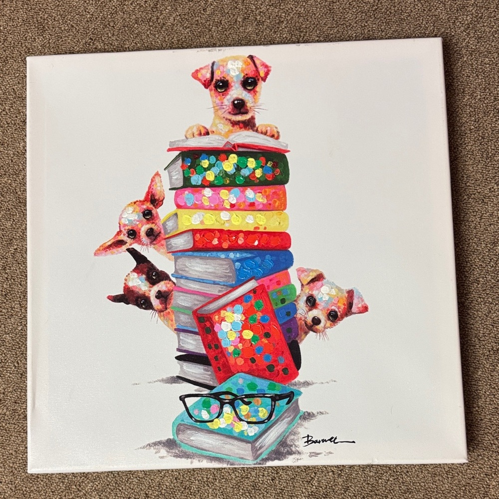Hobby Lobby Whimsical Dogs with Colorful Books Canvas